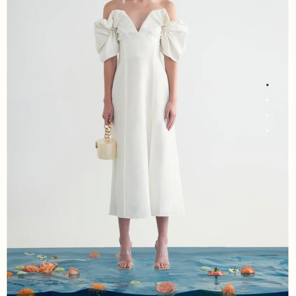 Cult Gaia Off-Shoulder Midi Dress In White With Statement Puff Sleeves